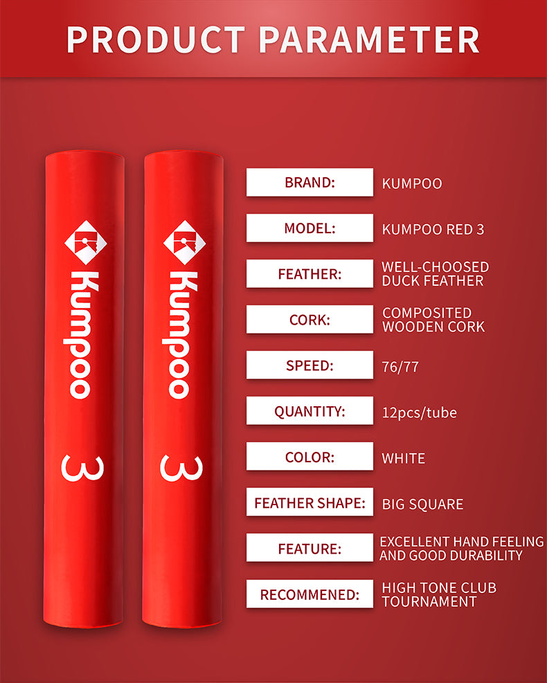 KUMPOO RED 3 SHUTTLECOCKS
