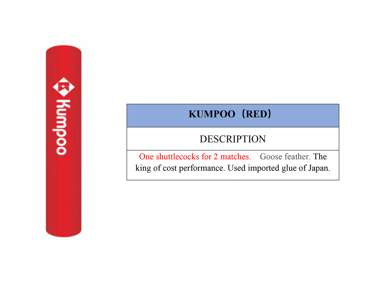 KUMPOO RED 4 SHUTTLECOCKS